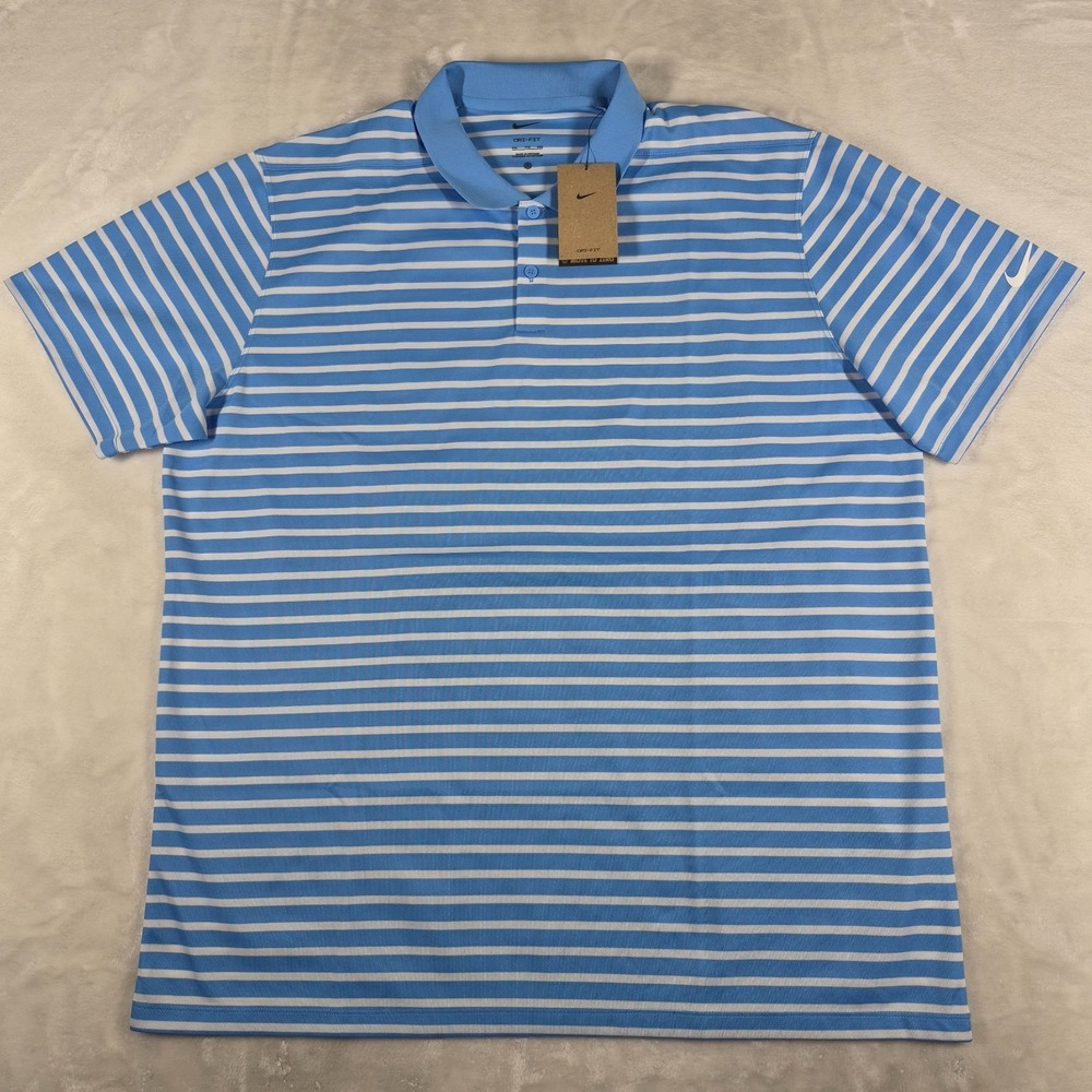 Nike Dri-Fit Victory Polo Men's 2XL Blue Stripe Short Sleeve Golf DH0835-412 NWT